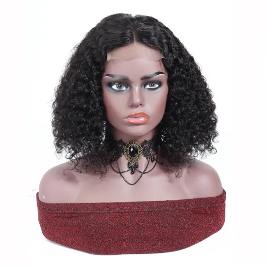 Shmily Swiss Lace Front Closure 4*4 Human Hair Short Curly Bob Wigs Peruvian Wholesale Virgin Human Hair Wig With Kinky Curls