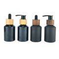 Matte Black Glass Lotion Bottle Bamboo caps