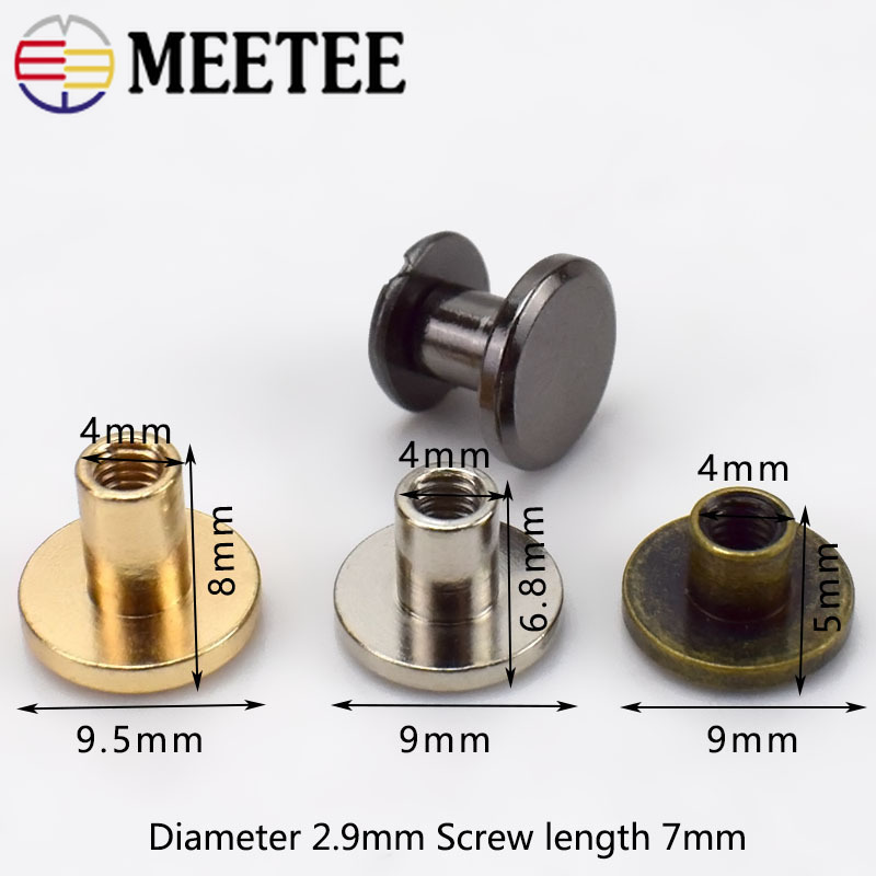 Meetee 20pcs 5-8mm Flat Head Screws Nail Rivet DIY Bag Book Notebook Metal Binding Belt Hardware Accessories Rivet Buckle BF007