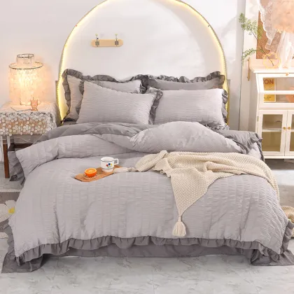 Design wedding bedsheet 100% cotton seersucker bedding set