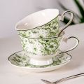 Bone Tea Cup Set Ceramic Green Floral Cups and Saucer Porcelain Coffee Mug Luxury European Purple