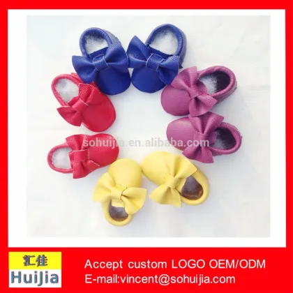 Wholesale genuine leather shoes baby moccasins with bow rice white Children shoes