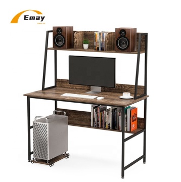 Wooden Home Office Desk with Hutch, Bookshelf, and CPU Stand