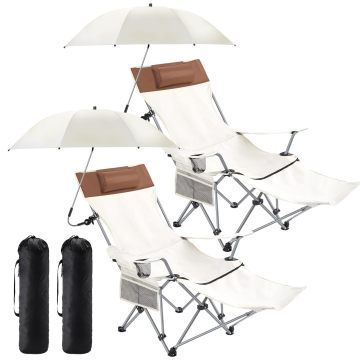 Adjustable Beach Chair with Umbrella, Foot Rest, and SPF 50+ UV Protection for Camping