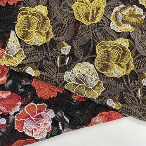 Multicolour Flower Embroidery On Mesh Fabric
