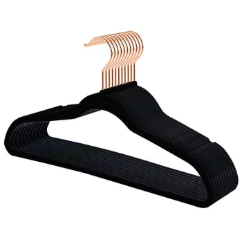 Custom Logo Non-Slip Black Flocked Hangers - 50 Set Velvet Hangers