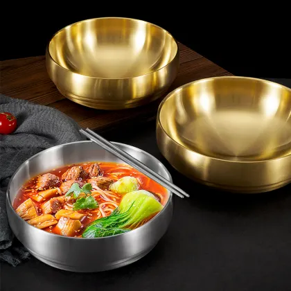 Korean Double Layer Cold Noodle Bowl - 304 Food Grade Stainless Steel Anti-Scalding Bowl for Children