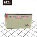 Flower embroidery style canvas cosmetic bag