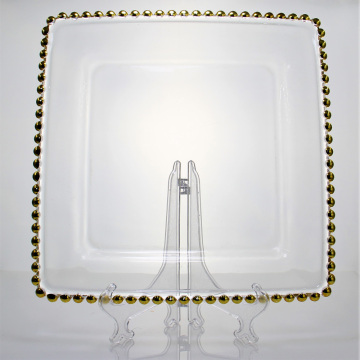 Quadratische Gold Rand Perlen transparente Glas Ladeplatte