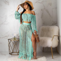 Women Sexy Tassels Hollow Out 2 Piece Outfits