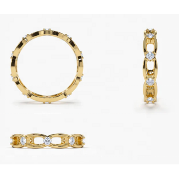 Waterproof Stainless Steel Silver Ring with 18K PVD Gold Plated Rose Gold, Diamond Accent Chain Ring