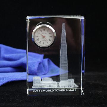 Custom Building Logo Desk Crystal Glass Clock