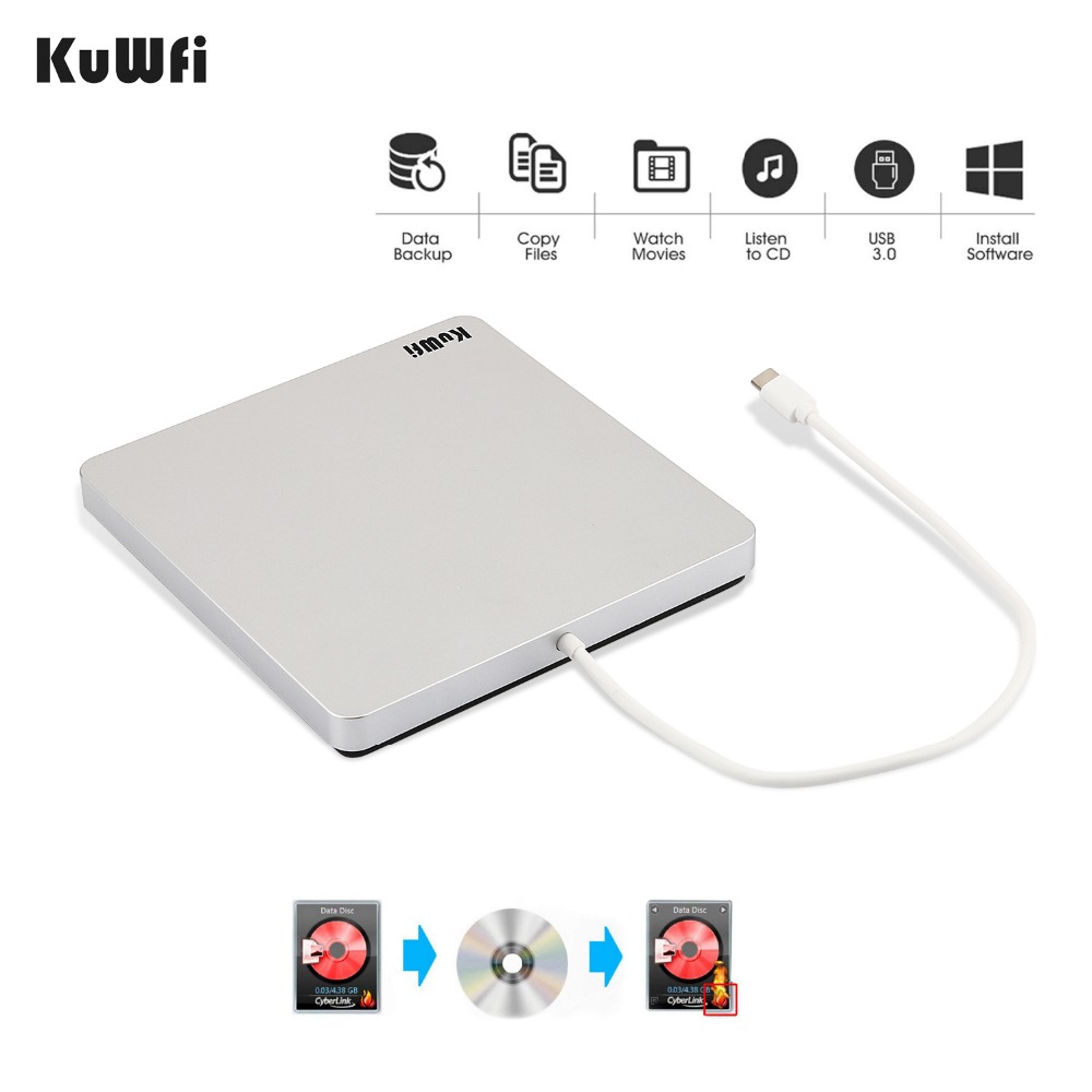 External Automatic Slot-loading Blu-Ray DVD Drive Burner Player Type-C DVD-RW VCD CD RW Reader For Apple Pro Air iMAC PC