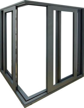 Three Track Narrow Framed Black Aluminum Corner Sliding Door and Window
