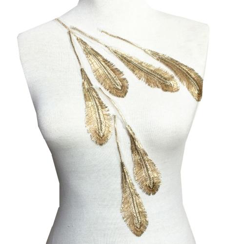 Gold Feather Embroidered Patch Embroidery Applique