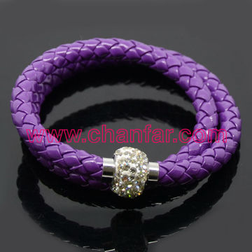 Approx 40cm Cheap Double Wrap Leather Bracelet With Magnetic Clasp ---LMB078
