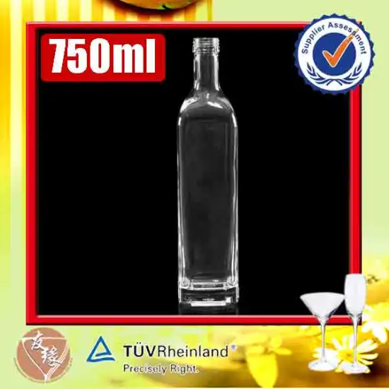 Custom label clear flint glass screw cap 750ml cooking oil bottle size
