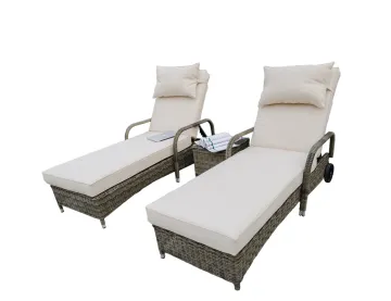 Luxury 3pcs Rattan Outdoor Sun Lounger Patio Furniture