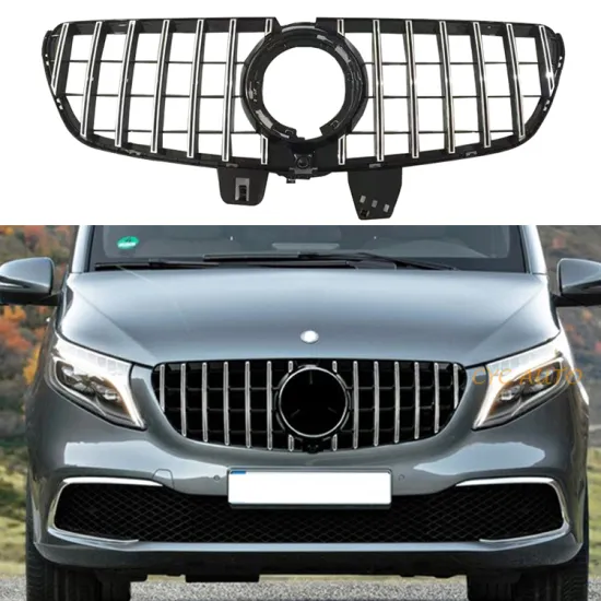 GT Panamericana Style Black Chrome Front Bumper Grille for Mercedes-Benz V-Class Van V220d/V250 (2020-2022)