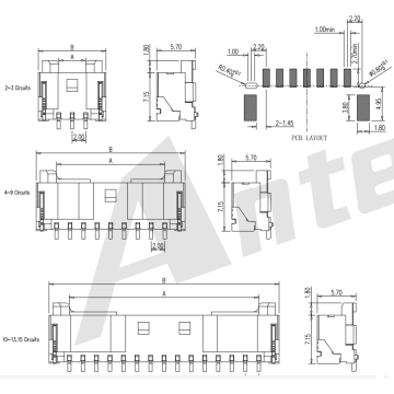 2.0mm Pitch 90 ° SMT Gofret Konnektörü Post ile