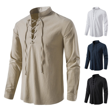 Men's Scottish Jacobite Ghillie Kilt Shirts: Medieval, Renaissance, Pirate Costumes & Long-Sleeve Lace-Up Henley Shirts in XXL