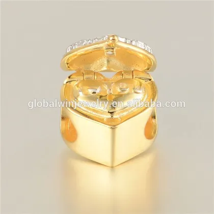 18K Gold Plated Love Heart Box Charms Brand 925 Sterling Silver & Gold Jewelry Fits Diy Bracelet For Women Jewelry