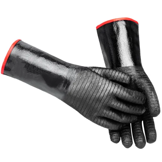 14/18 Inches Long Cuff 500 Degree Black Cotton Lined Neoprene Industrial Kitchen Oven BBQ Gloves Frying Heat Resistant Mitts