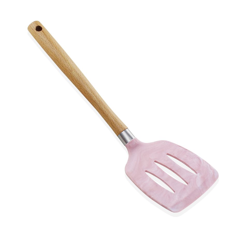 Set di utensili in silicone da 7 pezzi con manico in legno di faggio