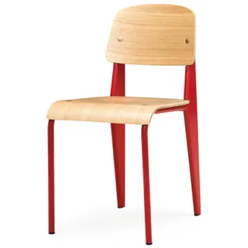 Industrial Red Metal Legs Plywood Cafe Restaurant Dining Chairs