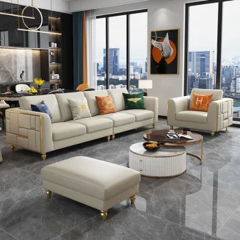 Contemporary L Shaped Luxury Leather Sectional Sofa for Living Room