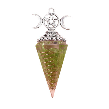 Perdiot Chip Stone Resin Silver Moon Hexagonal Cone Pendant & Pendulum