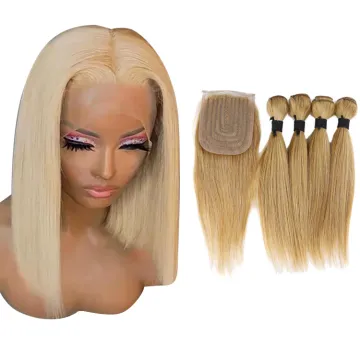 2022 blond Ombre red brown color Bone Straight Hair For Braids Peruvian Packing Blend Bundles With Closure Human Hair Extension