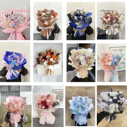 2025 New Natural Eternal Flores Bouquet: Wholesale Home Decoration Forever Preserved Flower Bouquets