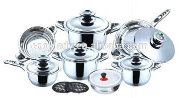 low cost high quality 16pcs wide edge cookware set with thermometer,LFGB certification cookware