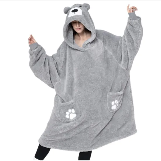 Wearable Hoodie Sherpa soild Blanket Sweatshirt with Hood Pocket and Sleeves Super Soft Warm Comfy Plush Hooded Blanket