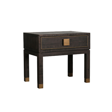 MRS WOODS Recycled Fir Wood End Side Table with Drawer - Black Finish