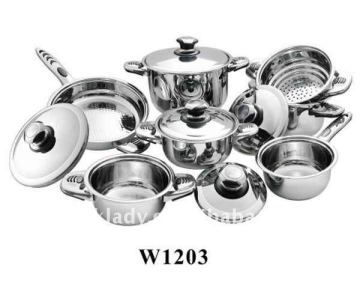 12pcs wide edge (mushroom edge) stainless steel cookware set,supplier for MAIBACH
