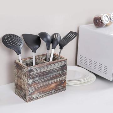 Wood Kitchen Cooking Utensil Holder Organizer Box