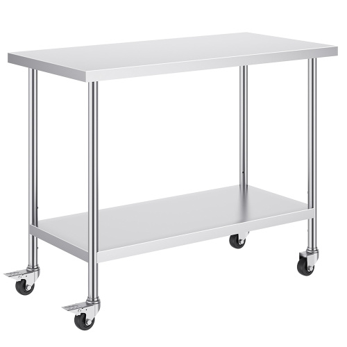 stainless steel table heavy duty Two Layer Stainless Steel With Backplash Work Table Supplier