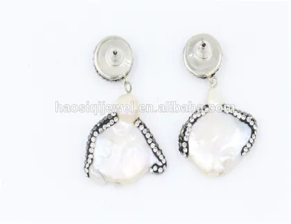 rough stone freshwater pearl earrings, women accessories jewelry earrings