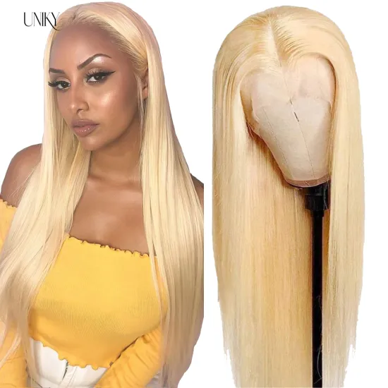 613 13*4 Lace Front Blonde Human Hair Wig Pre Plucked Virgin Straight HD Transparent Lace Frontal 150% 180% Density Lace Wig