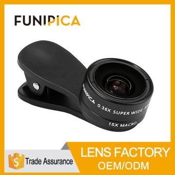 Universal clip fisheye wide angle macro 3 in 1 lens for mobile phone