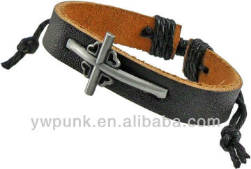 Wholesale Cool adjustable genuine leather wrap bracelet bracelets bangles curved cross bracelet wristband