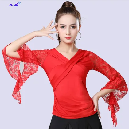 women's bell sleeve dance clothes top
