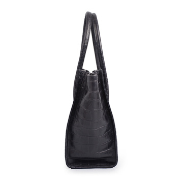 Crocodile Alligator Leather Retro Style Handbag Black