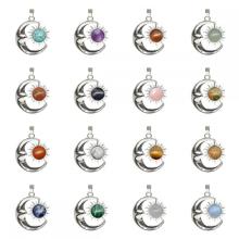 Stone Natural Silver Alloy Moon Gemstone Sun Pendentif Pendant Crystal Moon Pendant pour les bijoux de bricolage faisant environ 7x23x27 mm