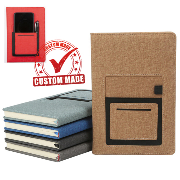 High-Quality Customizable PU Hardcover Leather Notebook with Pen and Phone Holder - A5 Size Journal