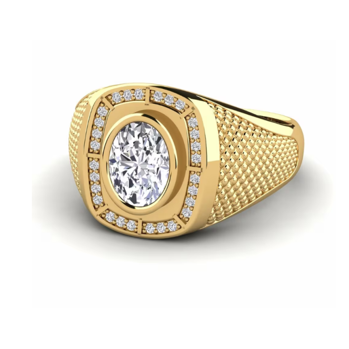 Stylový pánský oválný 18K zlatý laboratorní diamantový prsten