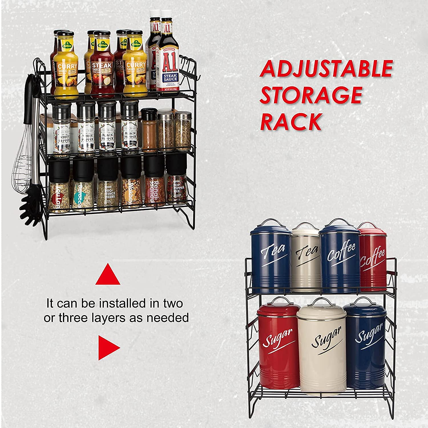 3 Tier Black Spice Rack Organizer For Countertop, High Quality 3 Tier ...