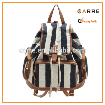 stylish stripe print female canvas rucksack for women